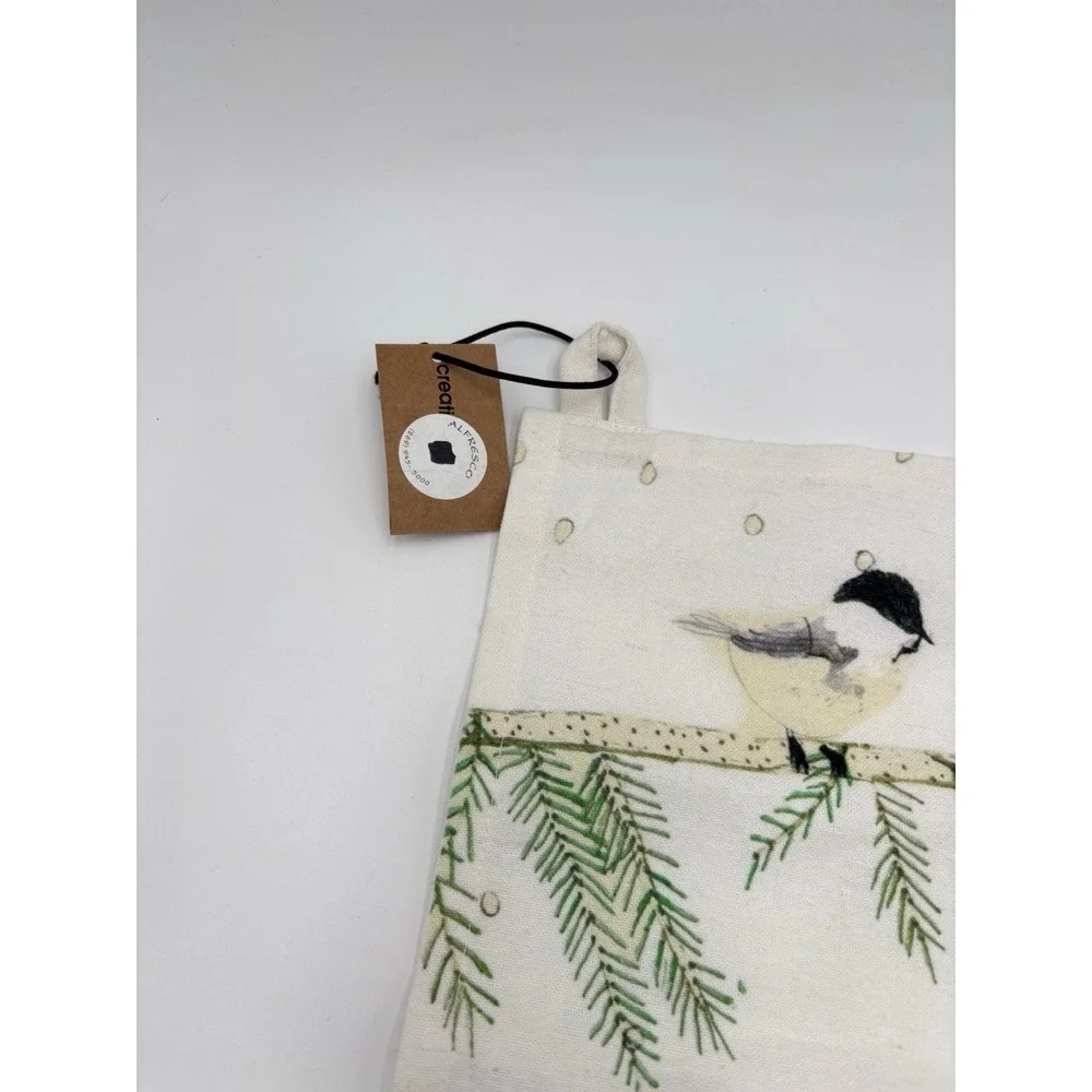 Creative Co-Op Bird Tea Towel 28x18 Cotton Kitchen Towel Winter Woodland NWT